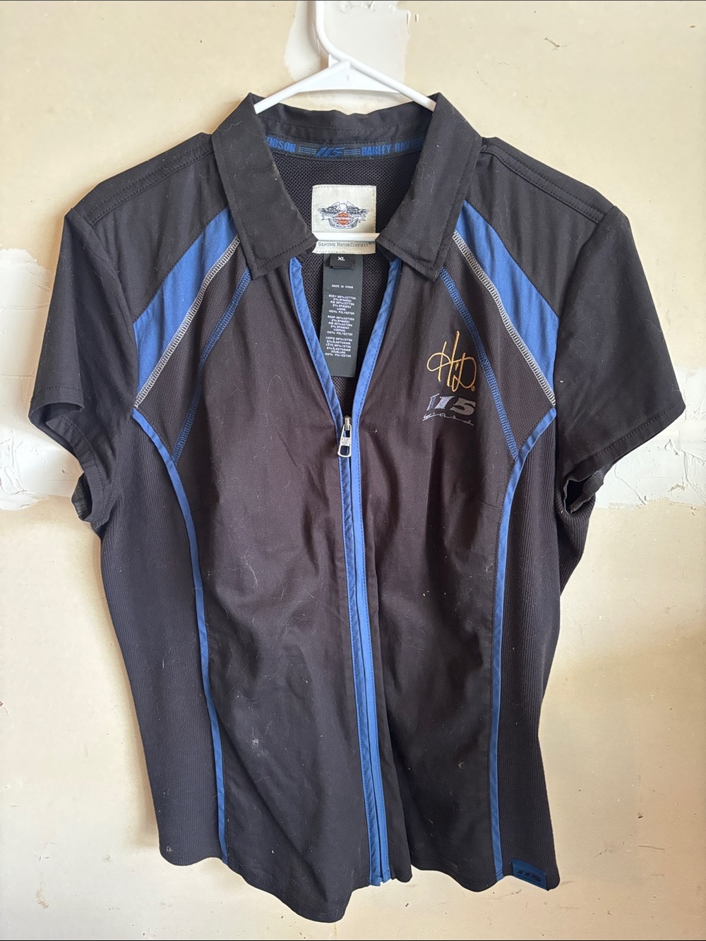 Harley-Davidson Black and Blue Short-Sleeve Zip Polo